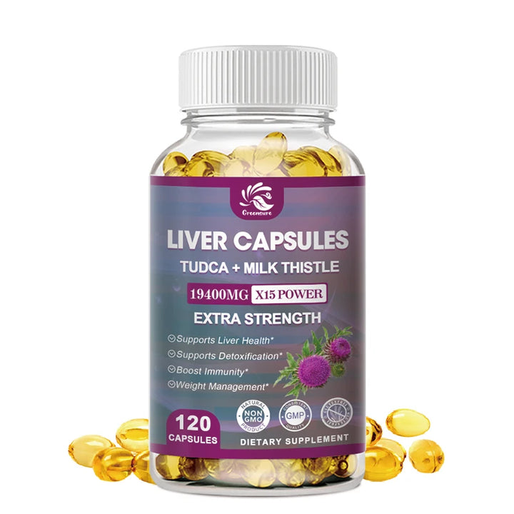 Natural Milk Thistle 19400mg Silymarin Marianum &amp; Dandelion Root Liver Health Support, 60/120 Capsules