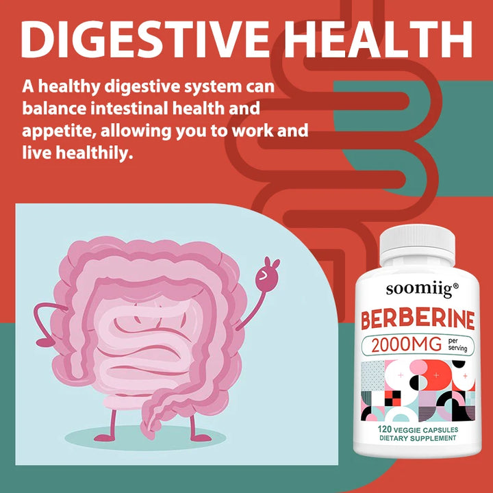 Berberine Capsules 2000mg, Supports Heart, Cardiovascular Health, Digestion, Liver Health, Immunity &amp; Metabolic Balance