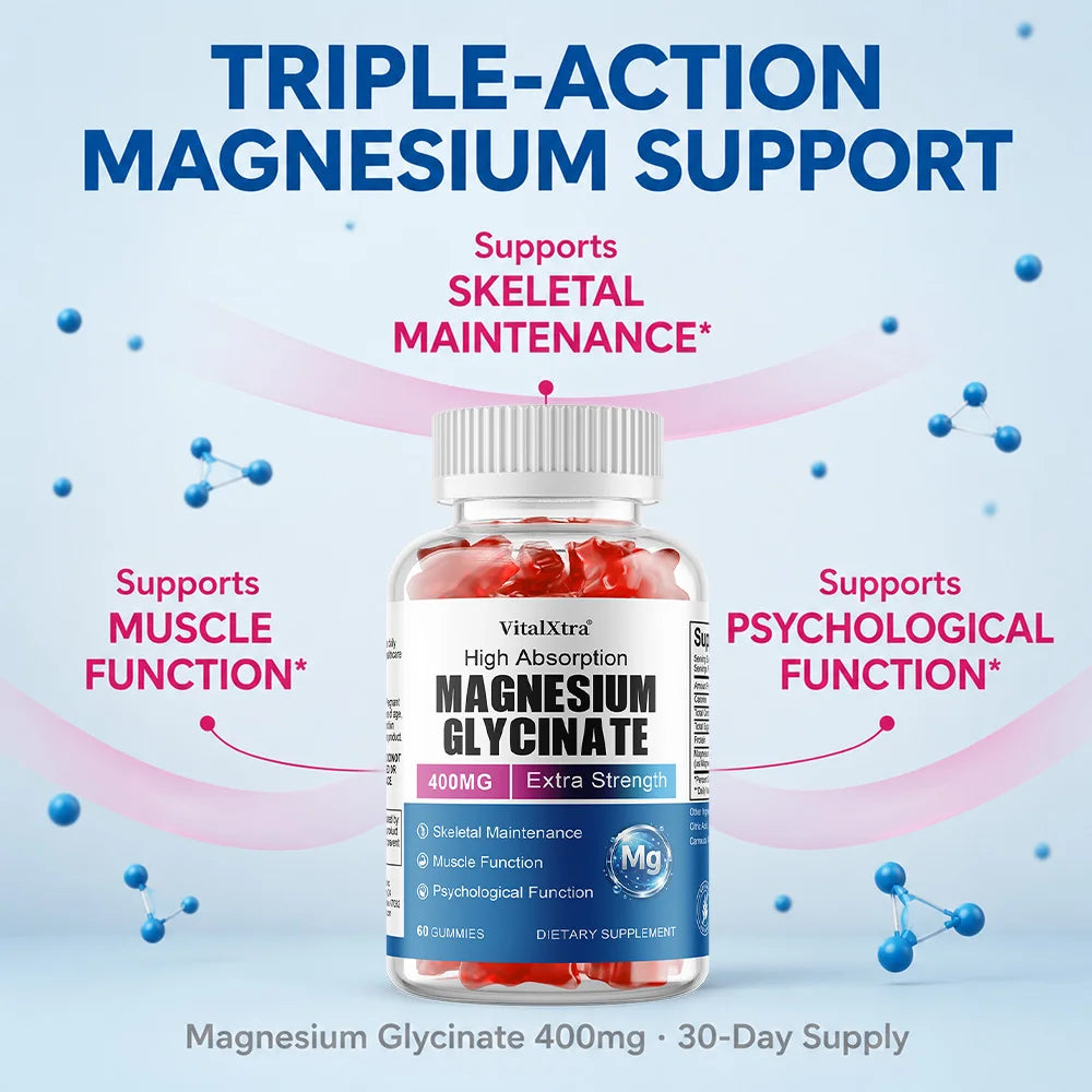 Magnesium Glycinate Gummies, High Absorption, Support Nerve Mood Sleep Muscle Recovery Heart &amp; Bone Health, Relieve Stress