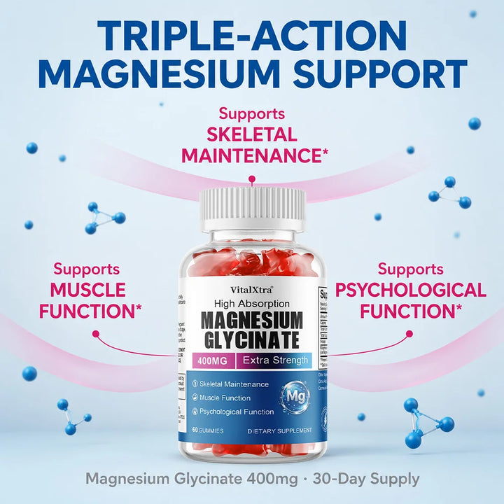 Magnesium Glycinate Gummies, High Absorption, Support Nerve Mood Sleep Muscle Recovery Heart &amp; Bone Health, Relieve Stress