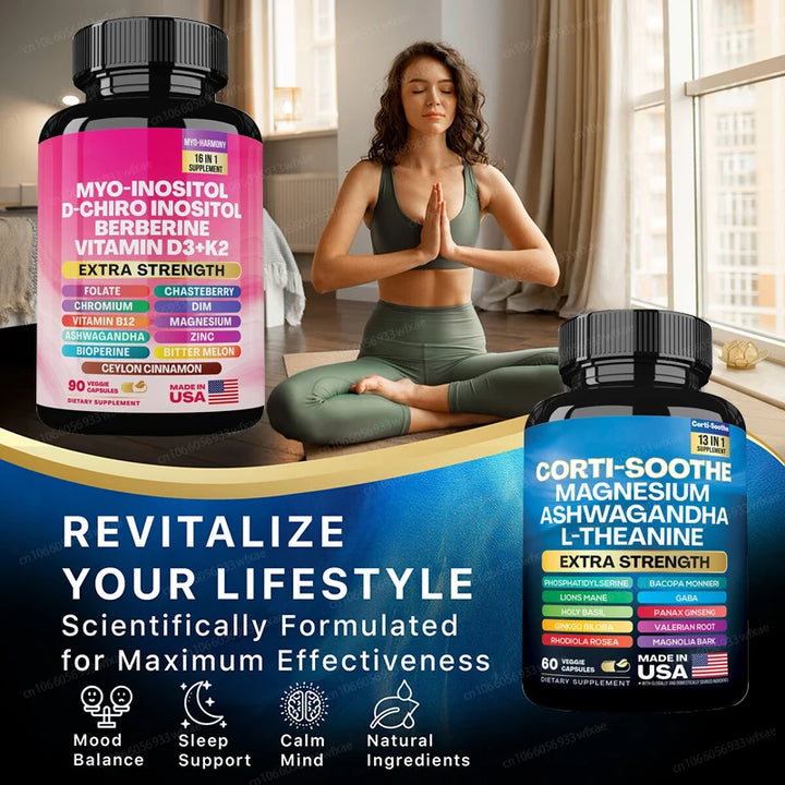 13 In 1 Corti-Soothe Cortisol Supplement Manage Stress Support Adrenal Health,90Capsules 16 In 1 Vitamin D3 K2 Capsules