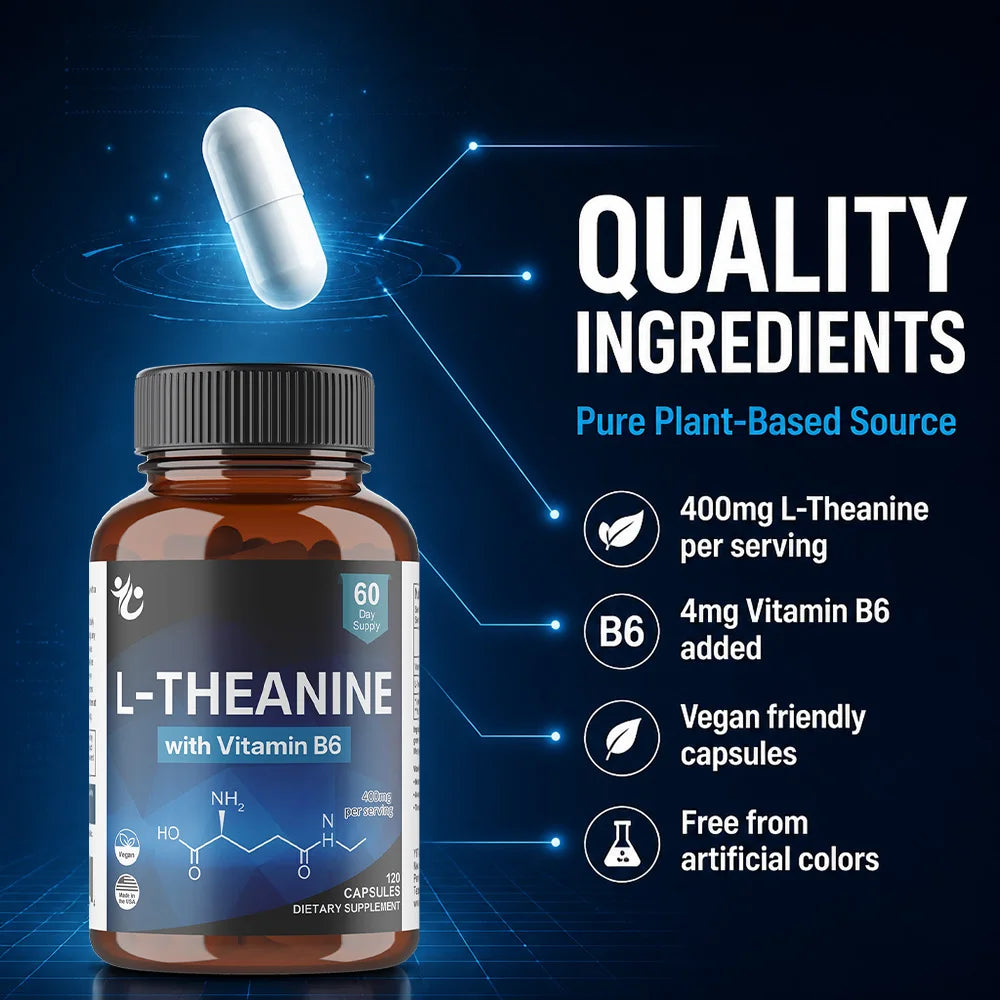 L-Theanine 400mg – Mood &amp; Focus Support, 120 Capsules