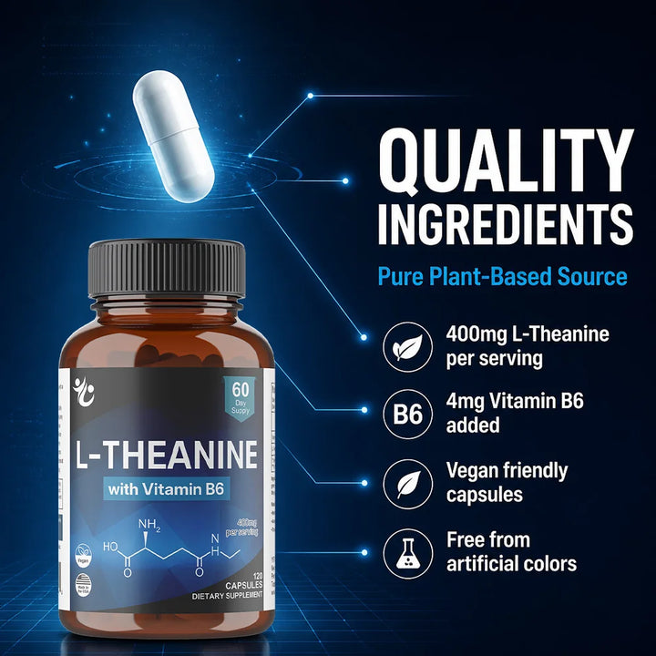 L-Theanine 400mg – Mood &amp; Focus Support, 120 Capsules