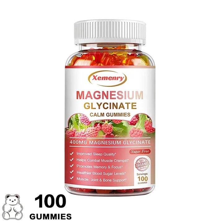 Magnesium Glycinate Gummies - Calm, Relieves Stress, Promotes Sleep, for Brain Health, Strengthen Muscles and Bones