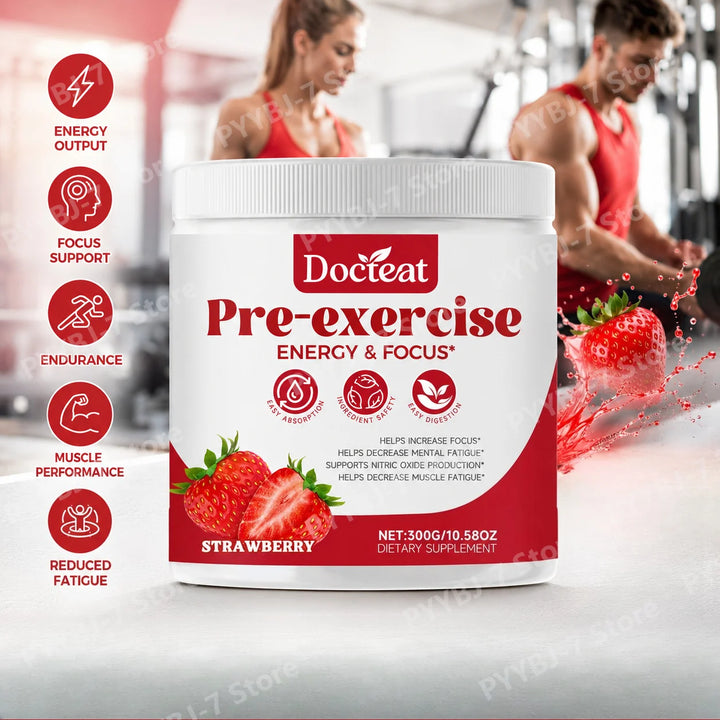 Pre-Workout Energy &amp; Focus Powder – Strawberry 300g