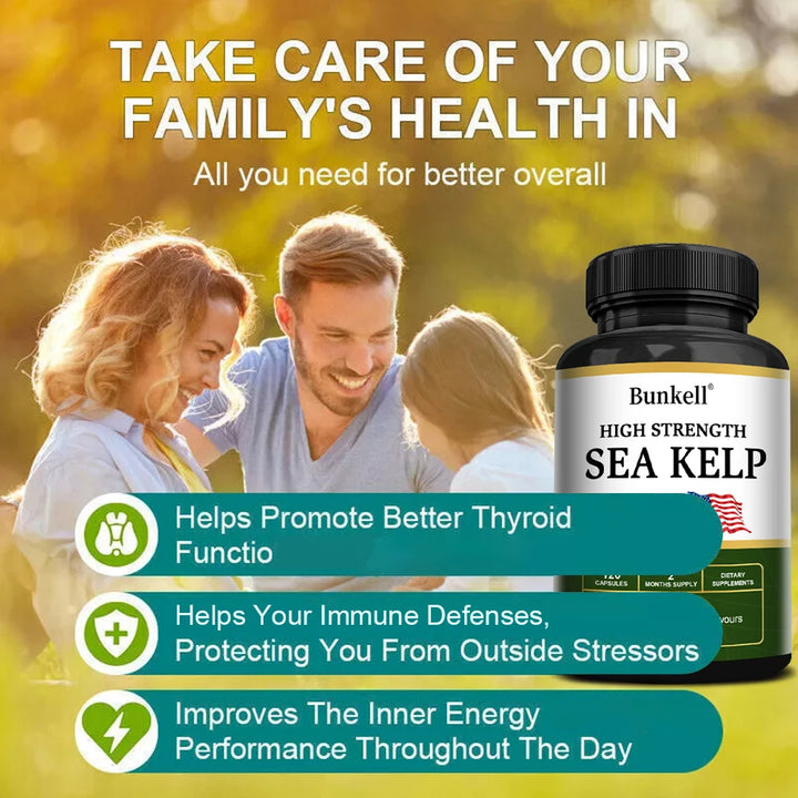 Sea Kelp Capsules 200mg, Natural Marine Iodine Supplement, Support Thyroid Wellness, Metabolic Balance &amp; Daily Energy, Non-GMO