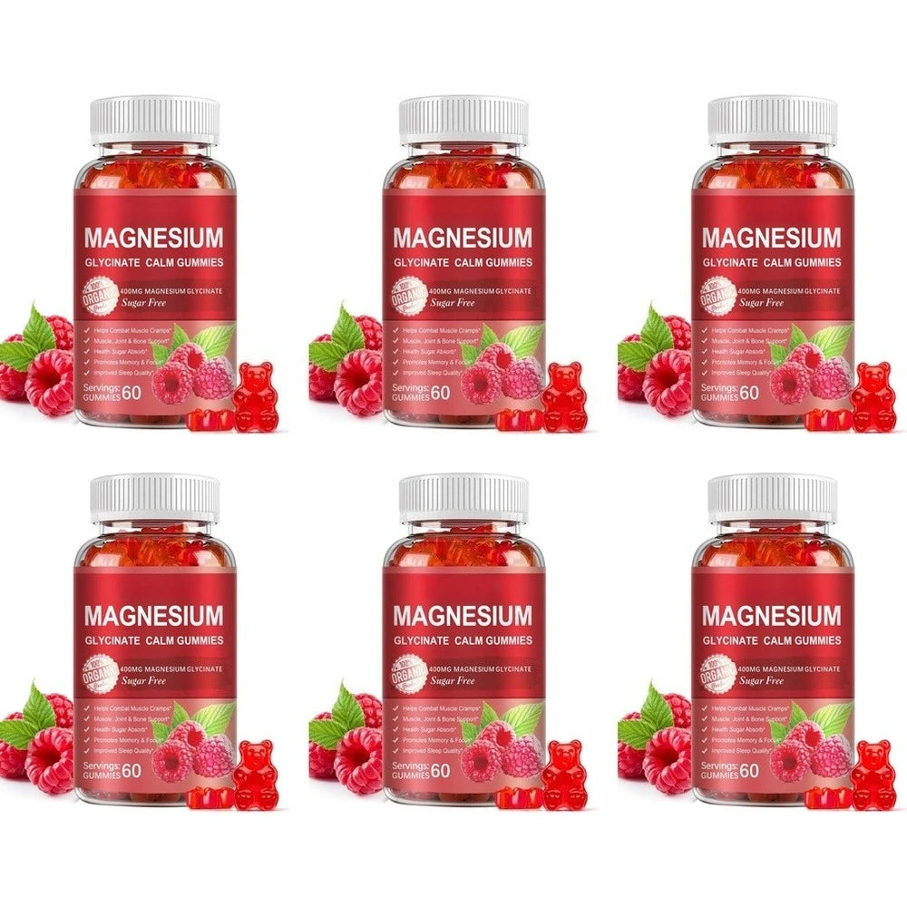 Magnesium Glycinate Gummies Sugar Free Vegan Raspberry Calm Sleep and Memory Support with Vitamin D3 and B6 CoQ10 60 Gummies