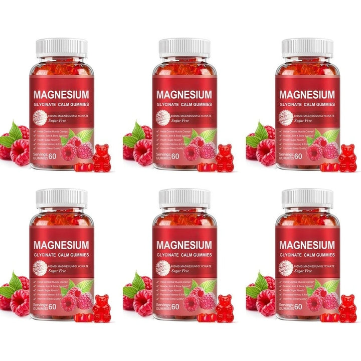Magnesium Glycinate Gummies Sugar Free Vegan Raspberry Calm Sleep and Memory Support with Vitamin D3 and B6 CoQ10 60 Gummies