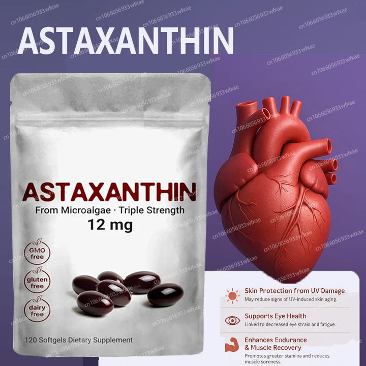 120Pcs Astaxanthin Supplement with Ashwagandha Extract Support Eye, Skin, Joint and Immune System Health Support Vision