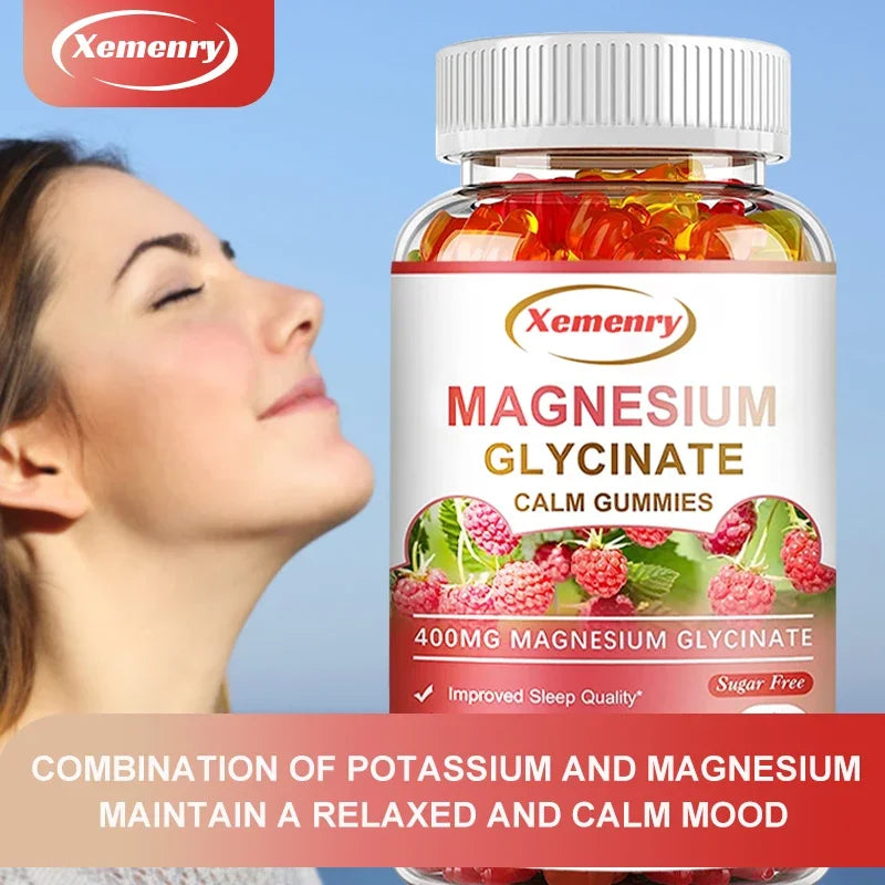 Magnesium Glycinate Gummies - Calm, Relieves Stress, Promotes Sleep, for Brain Health, Strengthen Muscles and Bones