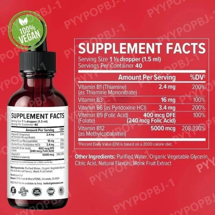 5-in-1 Vitamin B Complex Liquid Drops – B12, B6, B1 &amp; Folate