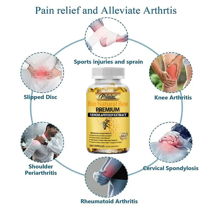 Natural Bee Capsules Enhance Immunity and Anti-oxidation, Effectively Relieve Joint Inflammation 120 Capsules Non-GMO Supplement