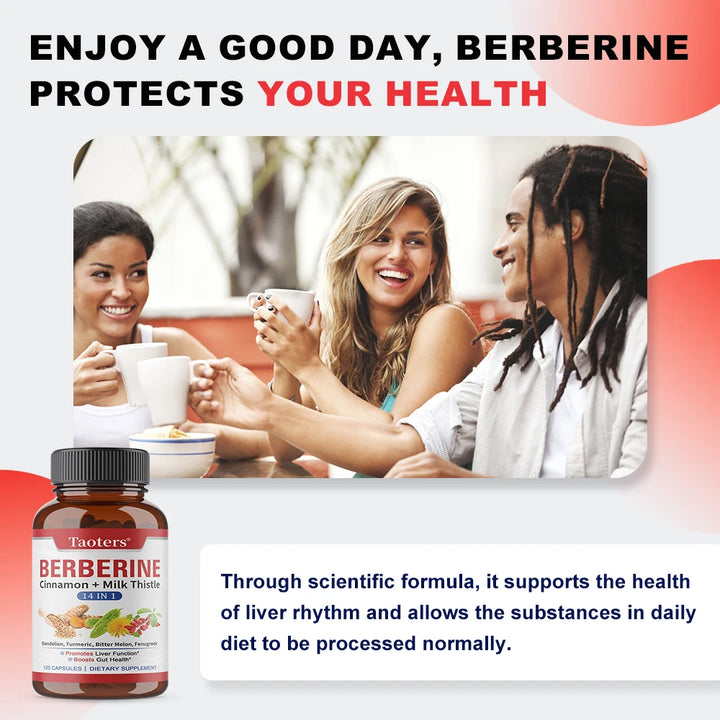 Berberine Capsules with Cinnamon, Milk Thistle, Support Cardiovascular Gut Liver Health, Balance Metabolism Boost Immunity