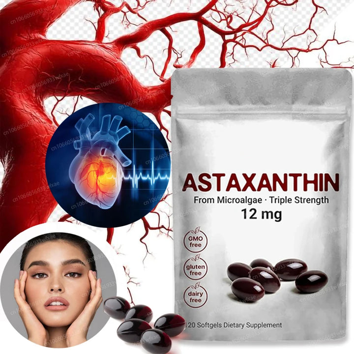 120Pcs Astaxanthin Supplement with Ashwagandha Extract Support Eye, Skin, Joint and Immune System Health Support Vision