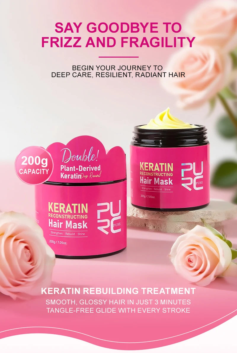 PURC 200g Keratin Hair Mask Straightening Smoothing Collagen Hair Treatment Mask Nourish Repair Damaged Frizz Hair Care Product