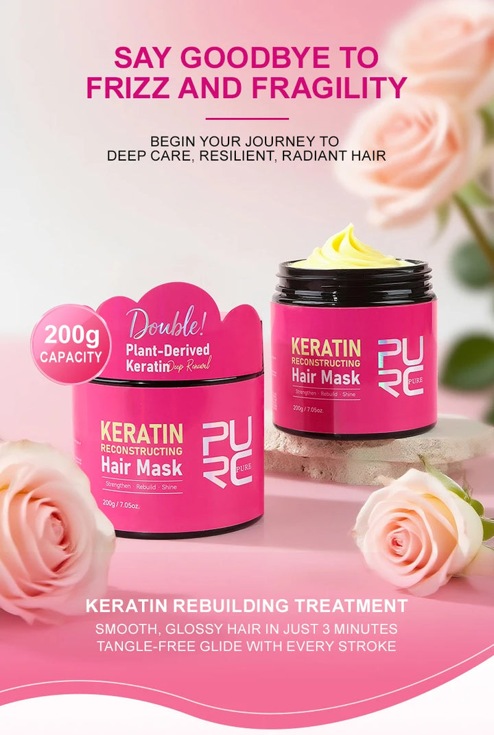 PURC 200g Keratin Hair Mask Straightening Smoothing Collagen Hair Treatment Mask Nourish Repair Damaged Frizz Hair Care Product
