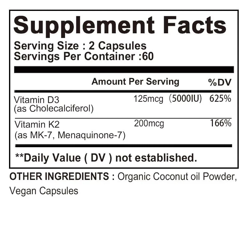 Vitamin D3 + K2 Capsules – Bone &amp; Immune Support