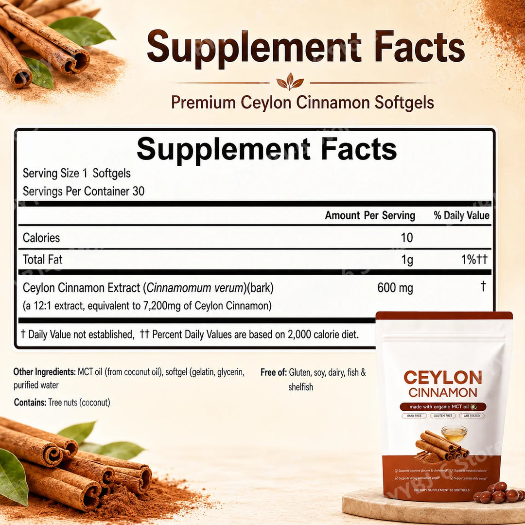 Ceylon Cinnamon Softgels with MCT Oil – Digestive &amp; Antioxidant Support