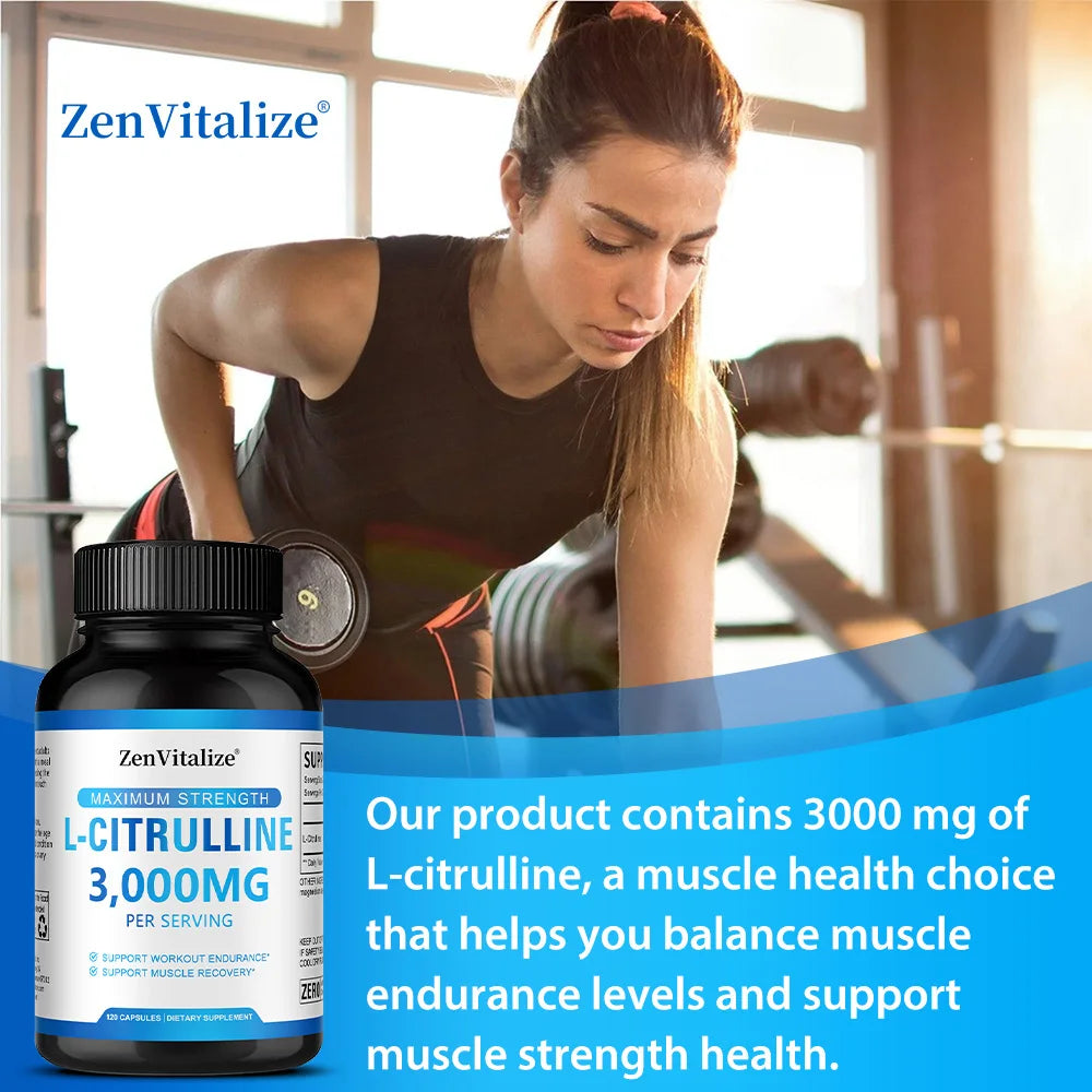 L Citrulline 3000mg Supplement Capsules for Men &amp; Women - Muscle Recovery &amp; Workout Endurance - Vegan, Non-GMO
