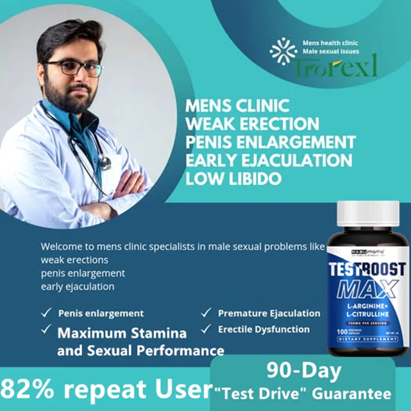 100 Caps | L-Arginine + L-Citrulline Complex | Energy &amp; Enlargement  Size Growth Male Support | Experts Clinically Studied