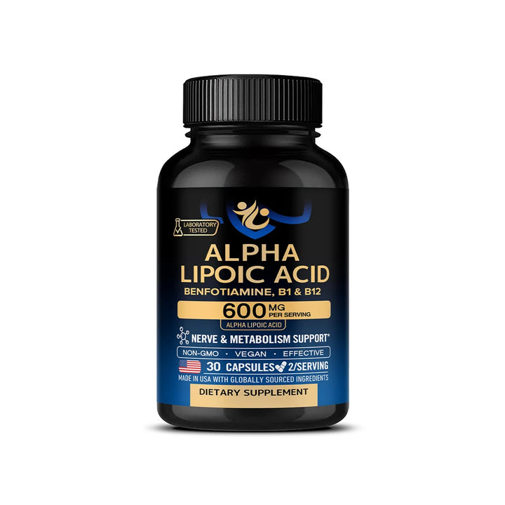 Alpha Lipoic Acid 600mg - for Nerve, Energy &amp; Metabolism Support, Extra Strength with Benfotiamine, B1 &amp; B12, NON-GMO &amp; Vegan