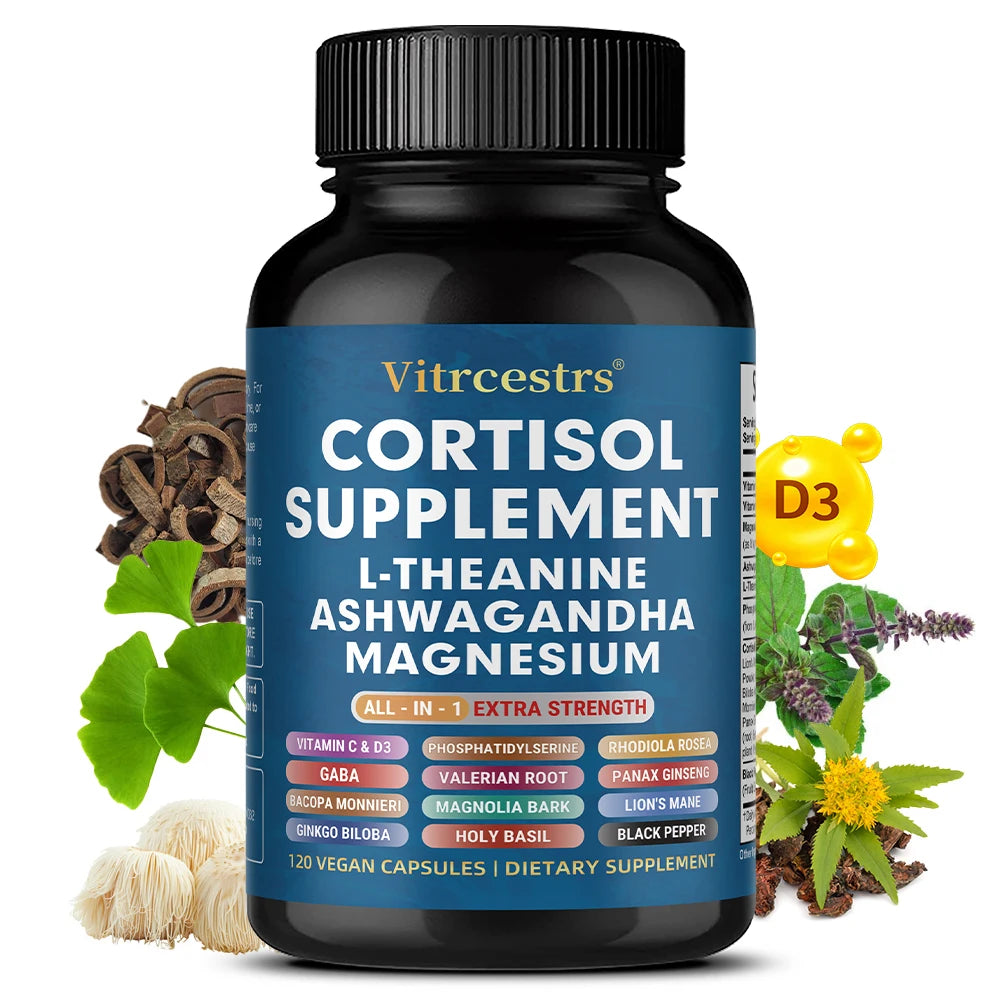 Cortisol Support Supplement - Magnesium, Supports Stress Relief, Calm Mood, Relaxation, Restful Sleep, Focus &amp; Adrenal Health