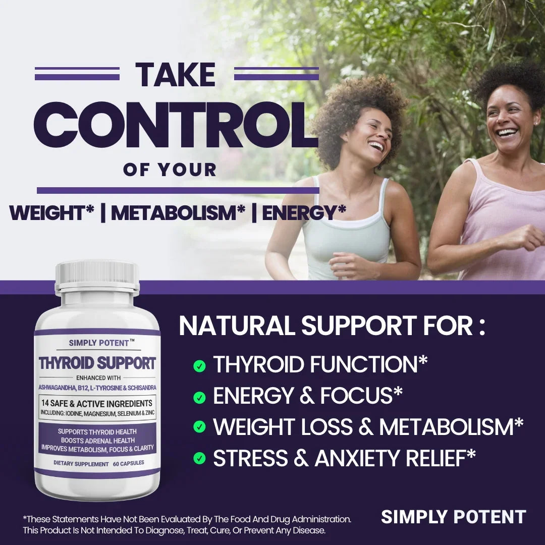 Thyroid Support and Adrenal Support Supplements for Energy, Metabolism, Cortisol Balance, and Combating Stress and Fatigue