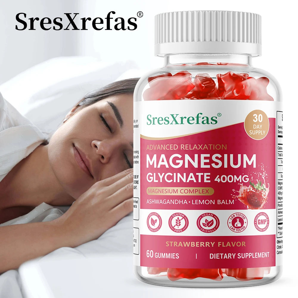 Magnesium Glycinate Gummies, Support Sleep &amp; Stress Relief, Relax Nerves, Improve Concentration, Strengthen Bone &amp; Brain Health