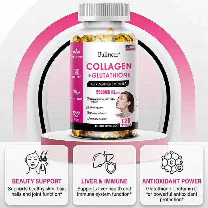 Glutathione Collagen Capsules, Antioxidant, Skin Whitening, Deeply Nourish Skin, Hair &amp; Nails, Support Anti-Aging &amp; Joint Health