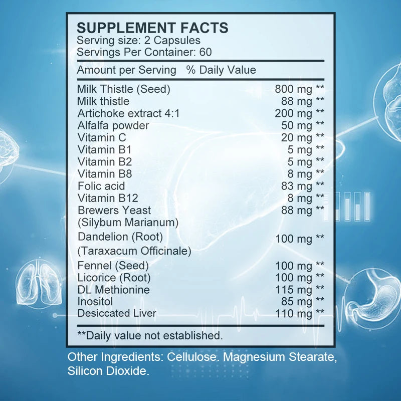 Vitamin B Silymarin &amp; Dandelion Root Liver Health Support, Antioxidant Support, Detoxification, Cleansing, Immunity, Men &amp; Women