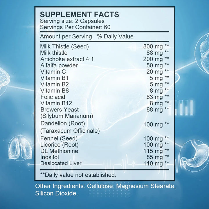 Vitamin B Silymarin &amp; Dandelion Root Liver Health Support, Antioxidant Support, Detoxification, Cleansing, Immunity, Men &amp; Women