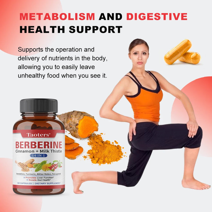 Berberine Capsules with Cinnamon, Milk Thistle, Support Cardiovascular Gut Liver Health, Balance Metabolism Boost Immunity