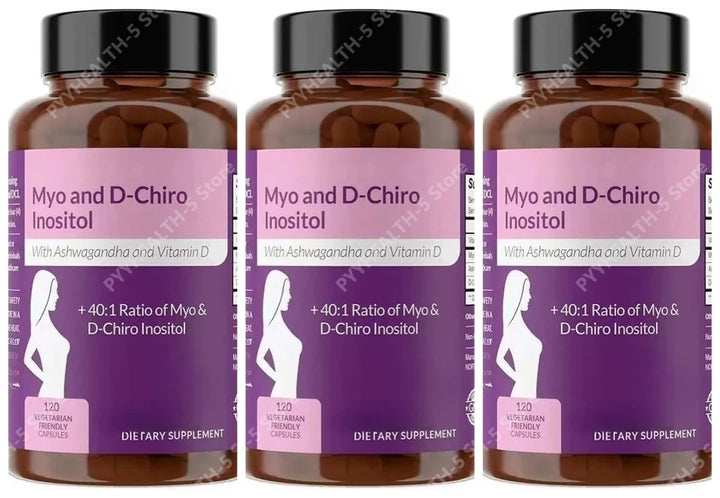 40:1 Myo-Inositol and D-Chiro Inositol Capsules, Vitamin D3 Ashwagandha, 120 Count Daily Wellness Supplement