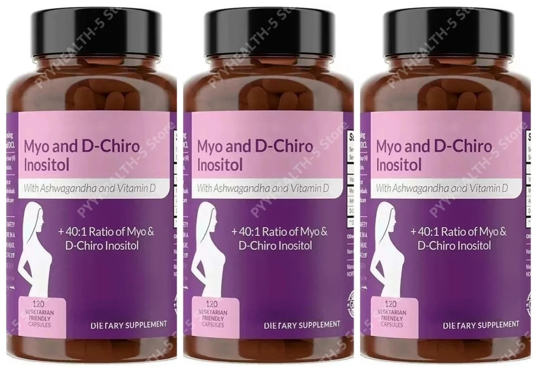 40:1 Myo-Inositol and D-Chiro Inositol Capsules, Vitamin D3 Ashwagandha, 120 Count Daily Wellness Supplement