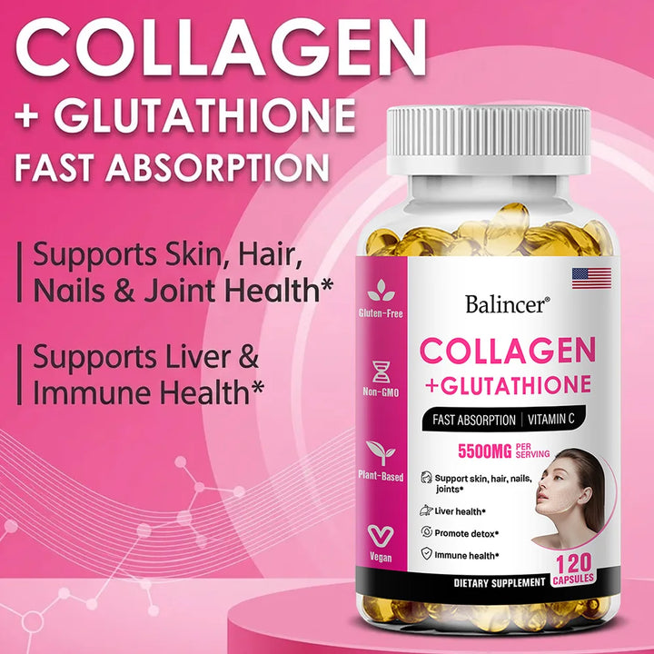Glutathione Collagen Capsules, Antioxidant, Skin Whitening, Deeply Nourish Skin, Hair &amp; Nails, Support Anti-Aging &amp; Joint Health