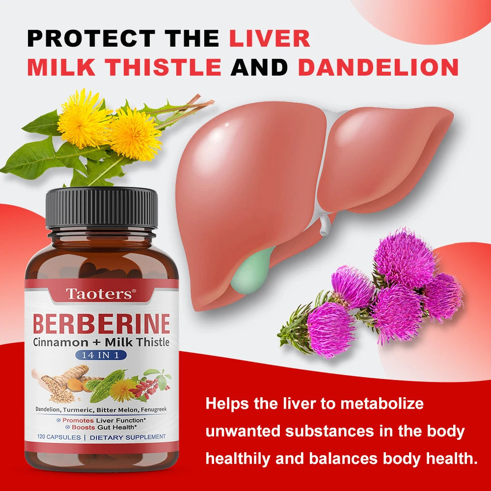 Berberine Capsules with Cinnamon, Milk Thistle, Support Cardiovascular Gut Liver Health, Balance Metabolism Boost Immunity