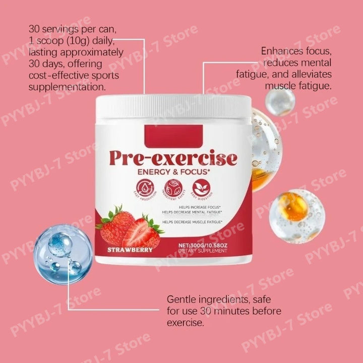 Pre-Workout Energy &amp; Focus Powder – Strawberry 300g