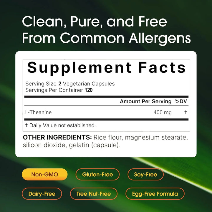 L-Theanine 400mg Supplement – Calm &amp; Relaxation Support