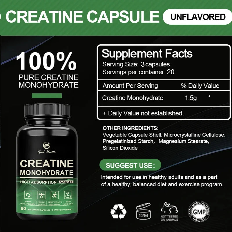 Creatine Monohydrate Capsules – Strength &amp; Muscle Support