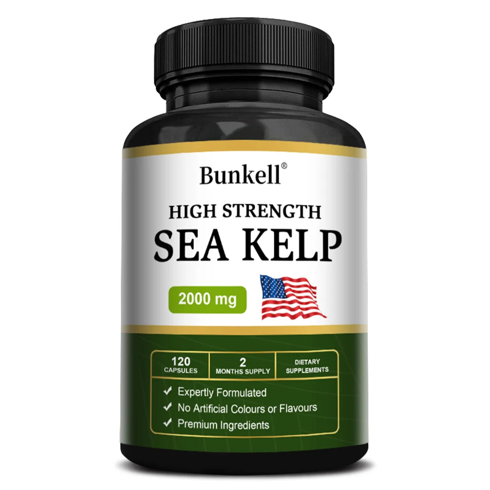 Sea Kelp Capsules 200mg, Natural Marine Iodine Supplement, Support Thyroid Wellness, Metabolic Balance &amp; Daily Energy, Non-GMO