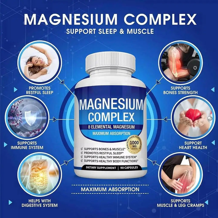 Magnesium Composite Capsules 1000mg Support Muscle Relaxation Relieve Stress Bone Health Dietary Supplement Health Care