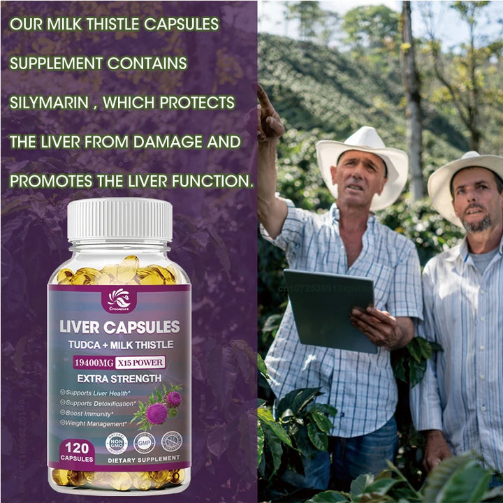 Natural Milk Thistle 19400mg Silymarin Marianum &amp; Dandelion Root Liver Health Support, 60/120 Capsules