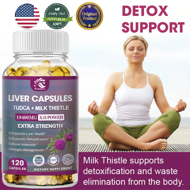 Natural Milk Thistle 19400mg Silymarin Marianum &amp; Dandelion Root Liver Health Support, 60/120 Capsules