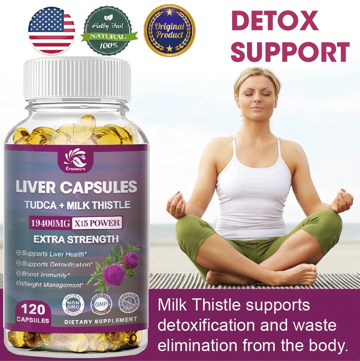 Natural Milk Thistle 19400mg Silymarin Marianum &amp; Dandelion Root Liver Health Support, 60/120 Capsules