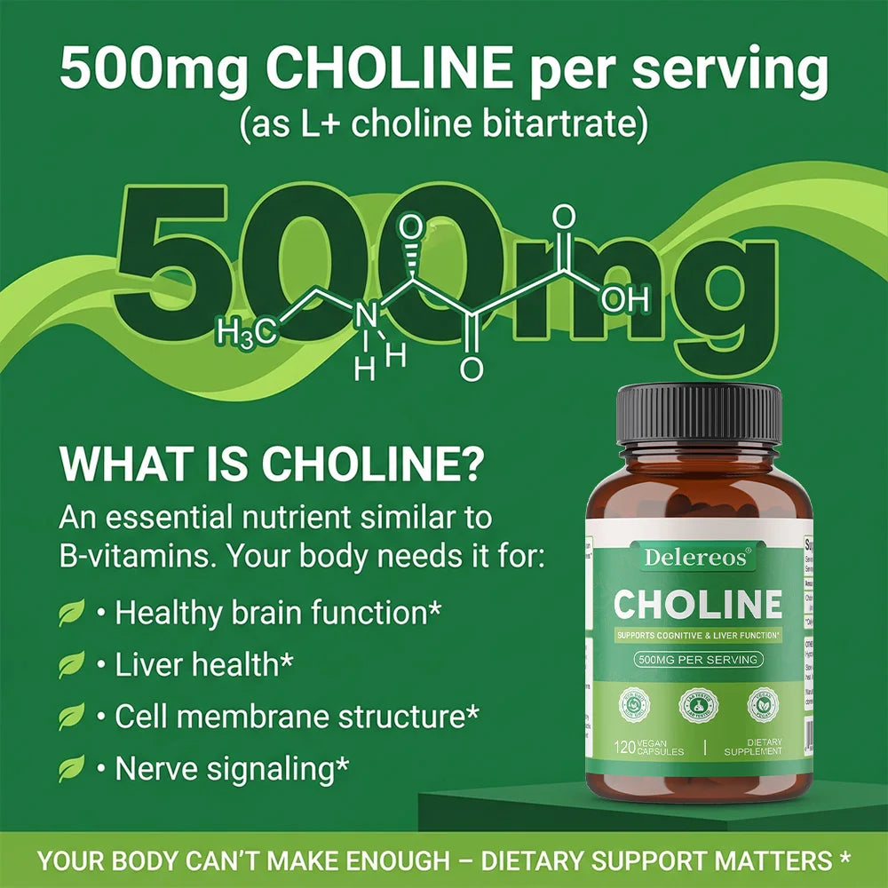 Choline 500mg Capsules – Cognitive &amp; Liver Support