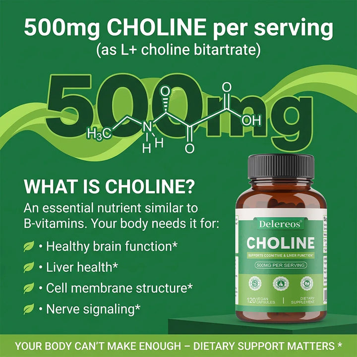 Choline 500mg Capsules – Cognitive &amp; Liver Support