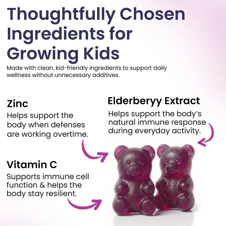 Elderberry Gummies for Kids 3 in 1 Immune Support with Zinc Vitamin C 60 Count Kids Elderberry Gummies for Daily Immunity Vegan Formula for Strong Immune Health