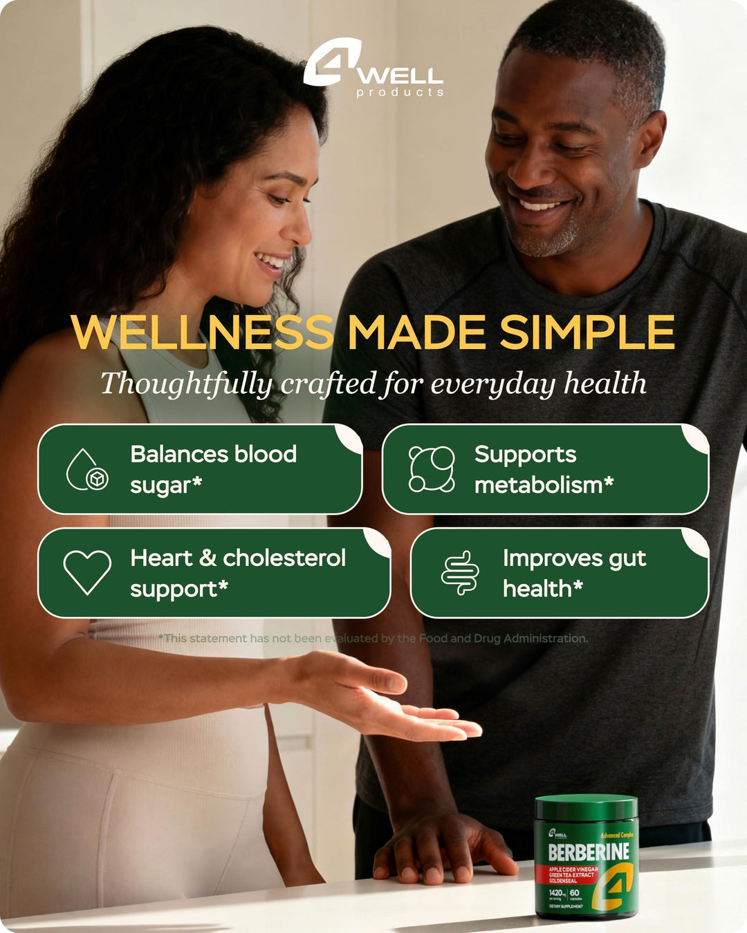 Ultimate Metabolic Support Supplement - Berberine HCL 1200mg &amp; Japanese Green Tea Extract 150mg with Apple Cider Vinegar &amp; Goldenseal for Digestive &amp; Immune Health - 60 Capsules