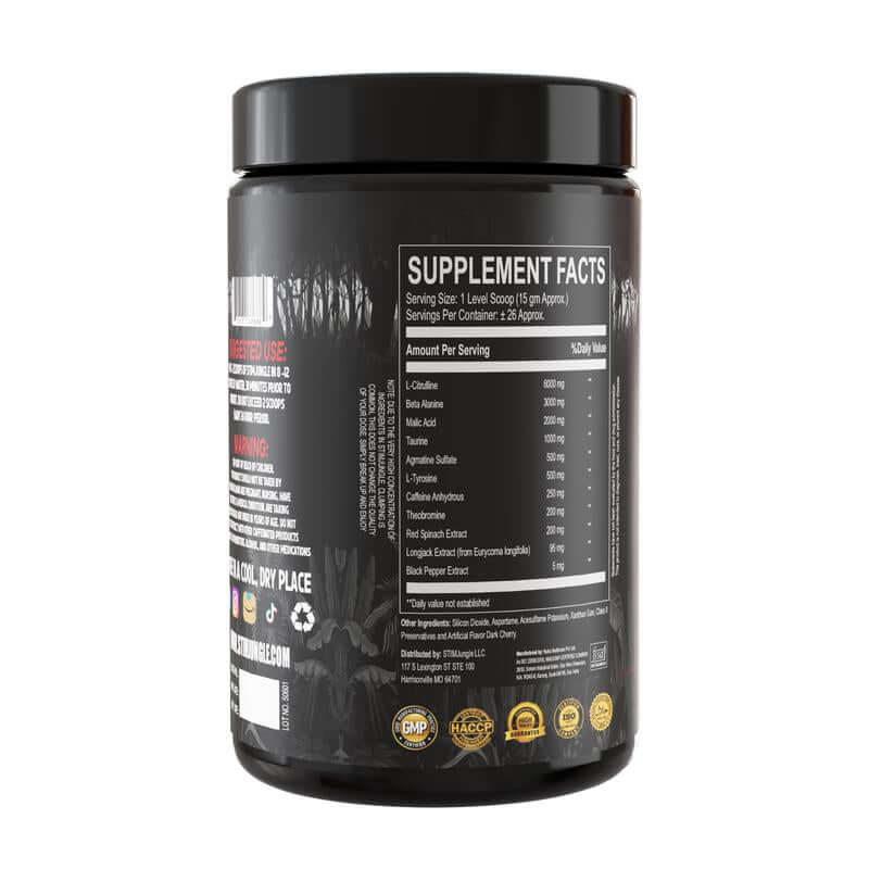 Pre-workout Energy Blend supplement facts label featuring ingredients for enhanced energy and focus.