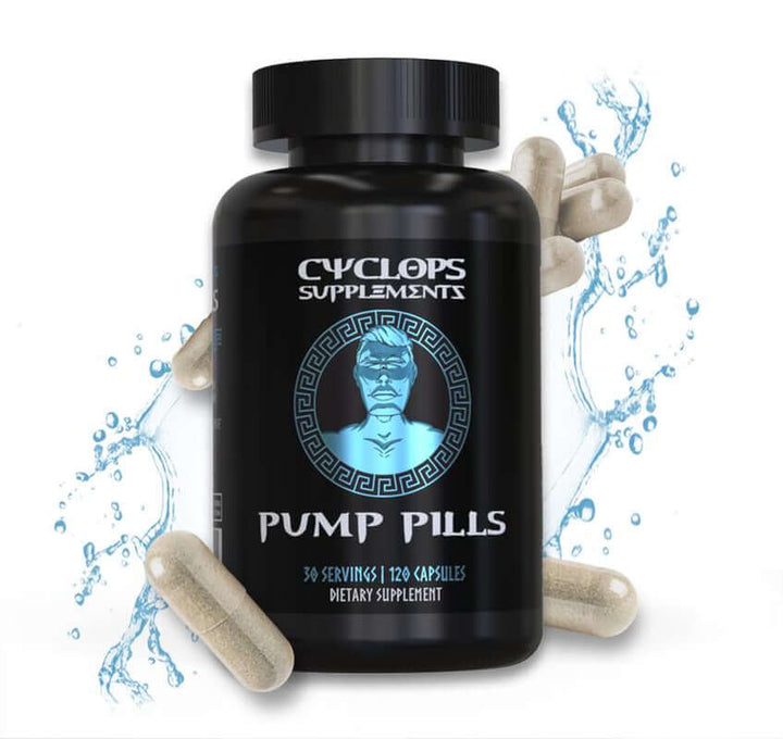 Nonstim Pre-Workout Pump Capsule Supplements in a black bottle with capsules and water droplets